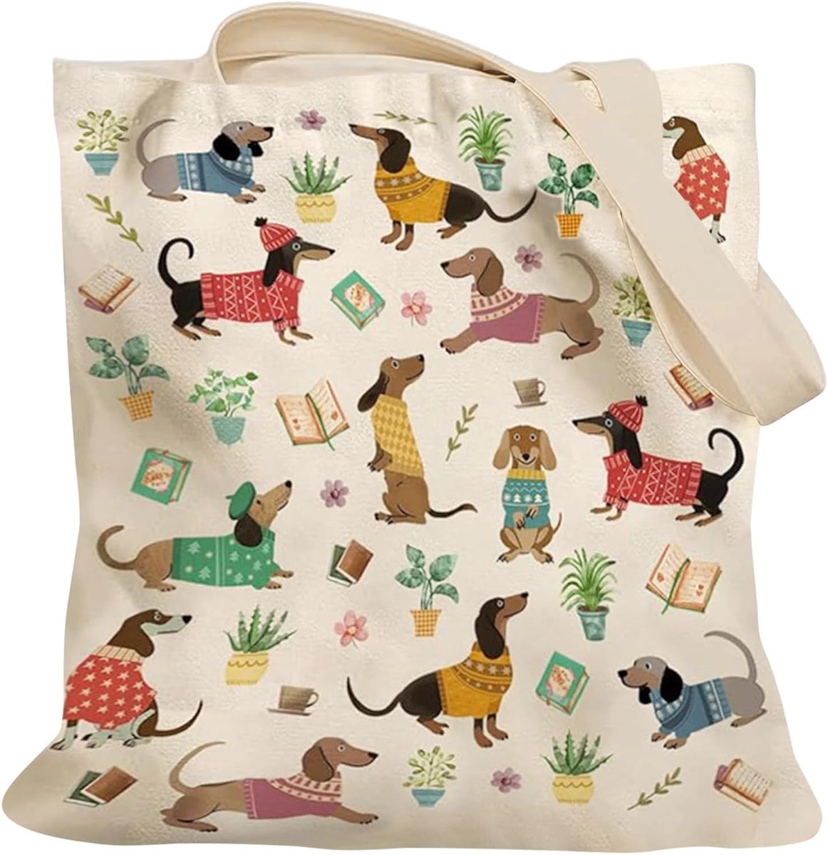 Tote bag met schattige teckel - canvas - herbruikbaar - perfect voor boodschappen - SnelShoppen