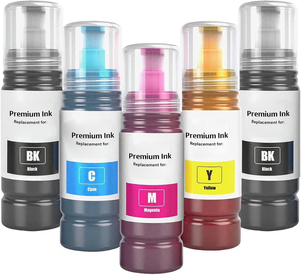 Inktflessen E104 Multipack - 5 Stuks - 2 Zwart, 1 Cyaan/Magenta/Geel - Hoge opbrengst voor ET-printers - ShopVlot