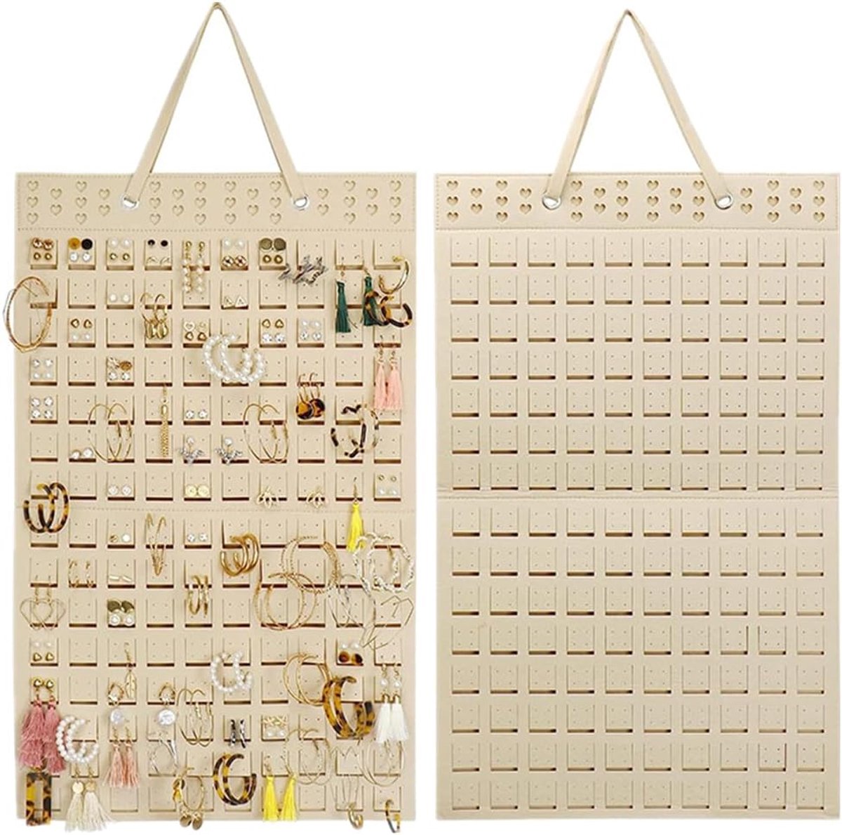 Hanging earring organizer - beige - wandmontage - tot 300 paar sieraden - ShopVlot
