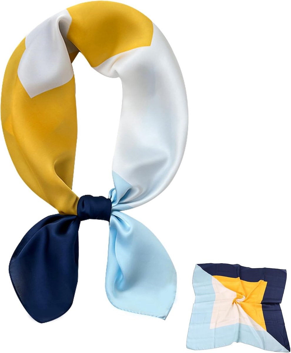 Zijden hoofddoeken voor dames 70x70 cm - blauw geel - luxe uitstraling - ideaal voor elke gelegenheid - ShopVlot