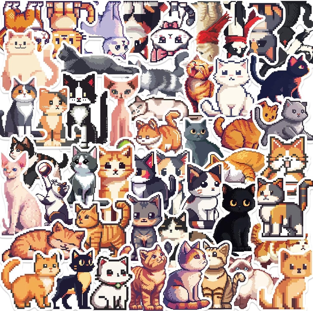 Stickerpakket 50 Pixel Katten - Waterproof - Unieke en leuke ontwerpen - Perfect voor persoonlijke items - ShopVlot