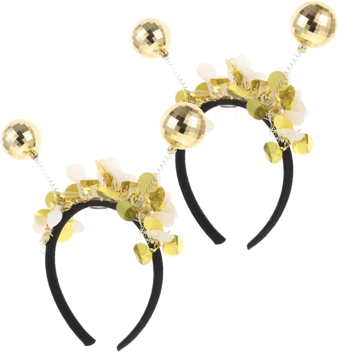 Disco headbands set van 2 - retro met glitters - goudkleurige disco ballen - perfect voor feesten - ShopVlot