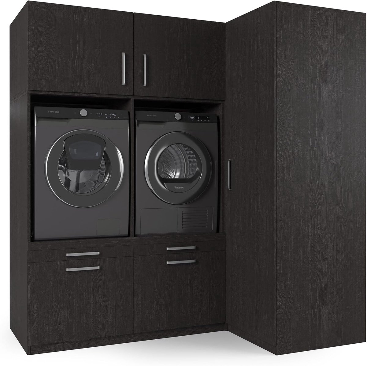 Wasmachine kast Bern - 700(D)*2030(B)*2110(H) mm - Zwart - Stijlvol en ruimtebesparend - Eenvoudig te plaatsen - ShopVlot
