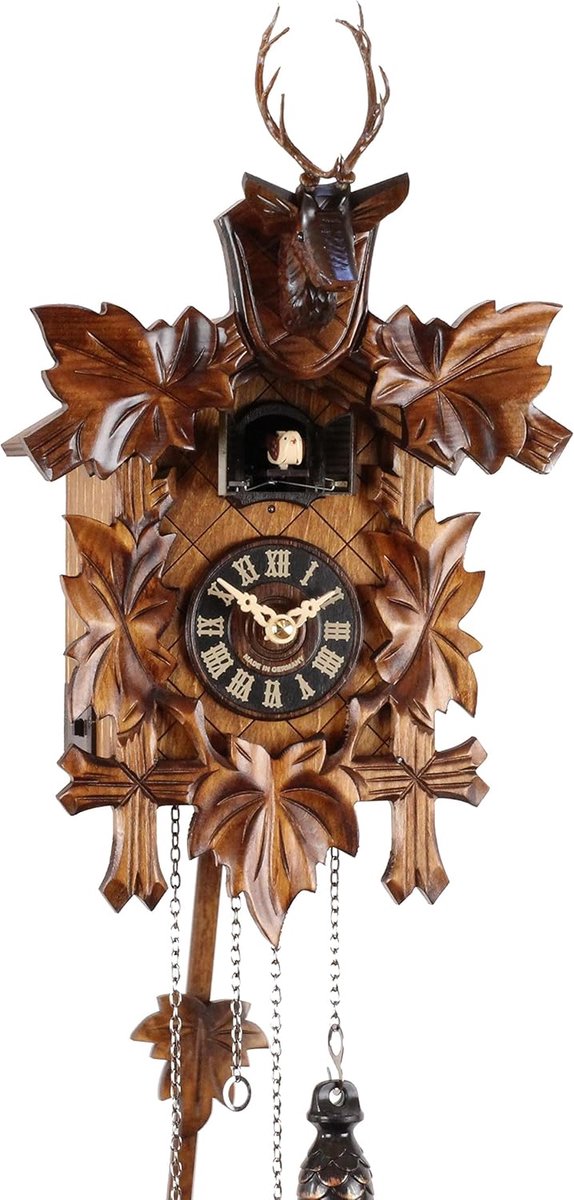 Houten koekoeksklok 33 cm - massief hout - quartz beweging - authentieke koekoekroep - ShopVlot