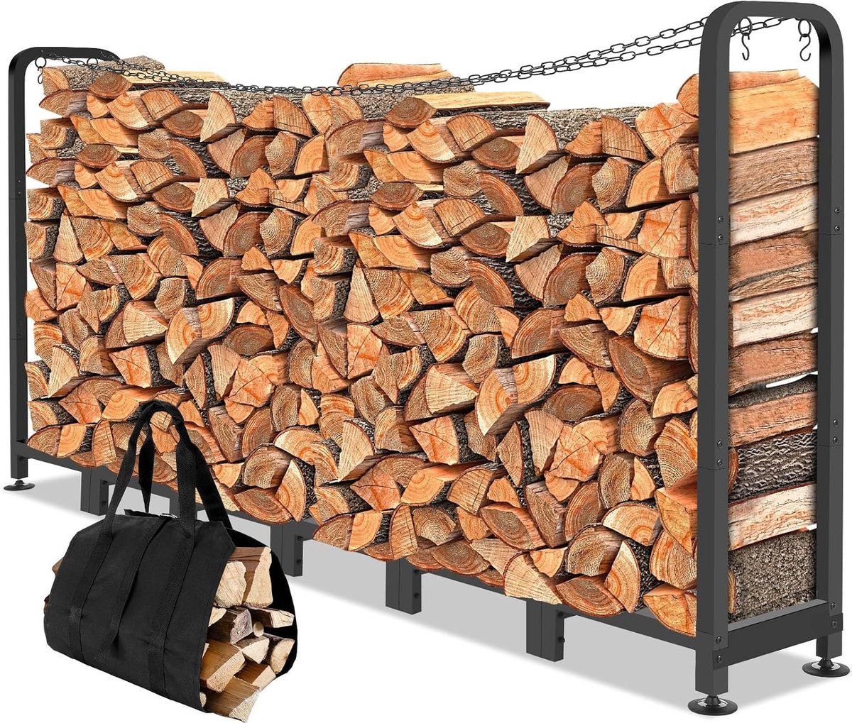 Houtrek 235 x 32 x 116 cm - Stalen constructie - Verstelbaar - Ruimte voor 1,2 m³ hout - ShopVlot