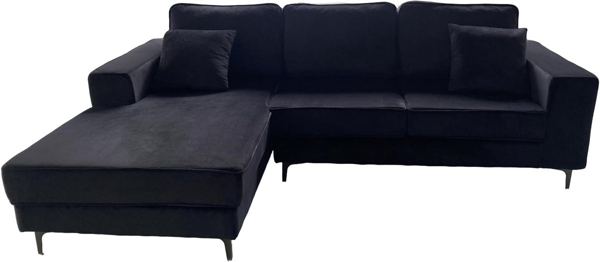 Hoekbank Jerdy 235cm - zwart velvet - links loungebank - gemakkelijke montage - ShopVlot