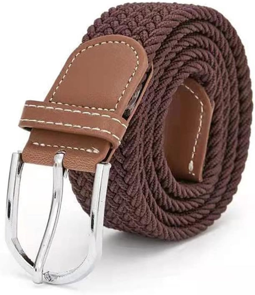 Elastische gevlochten riem M - bruin - rekbaar materiaal - comfortabel voor dagelijks gebruik - ShopVlot