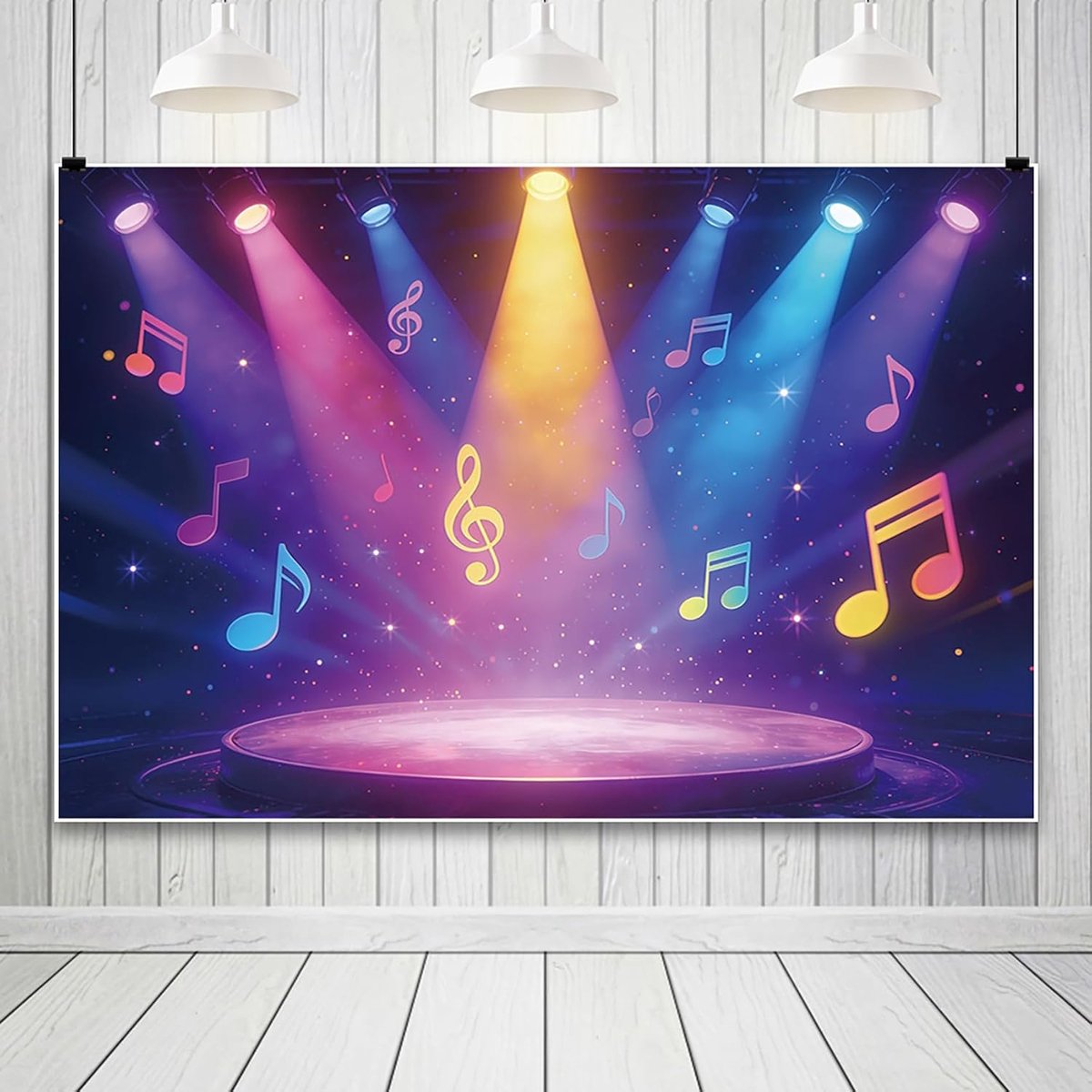 Disco podium achtergrond 2,2 x 1,5 m - kleurrijke regenboog - muzieknote - ideaal voor feestfotografie - ShopVlot
