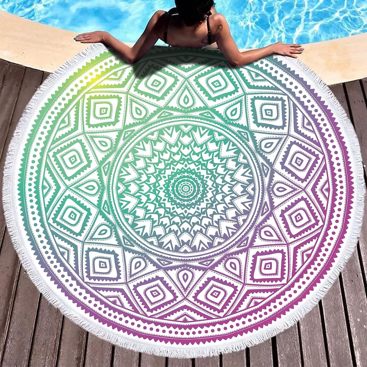 Ronde strandlaken XXL - mandala microvezel - snel drogend - ideaal voor twee personen - ShopVlot