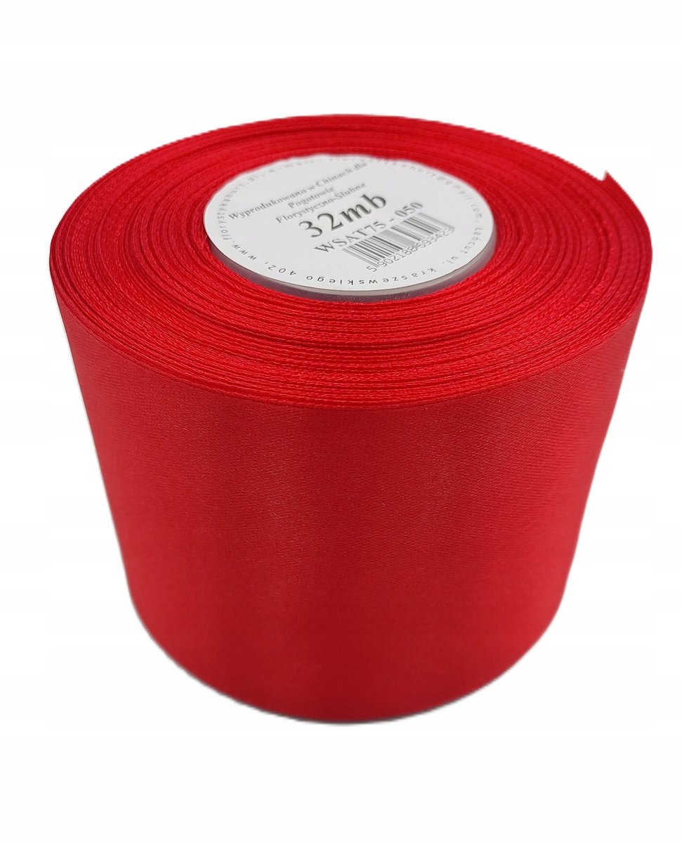 Merkloze Rode Satine Lint - 75 mm breed, 32 m lang