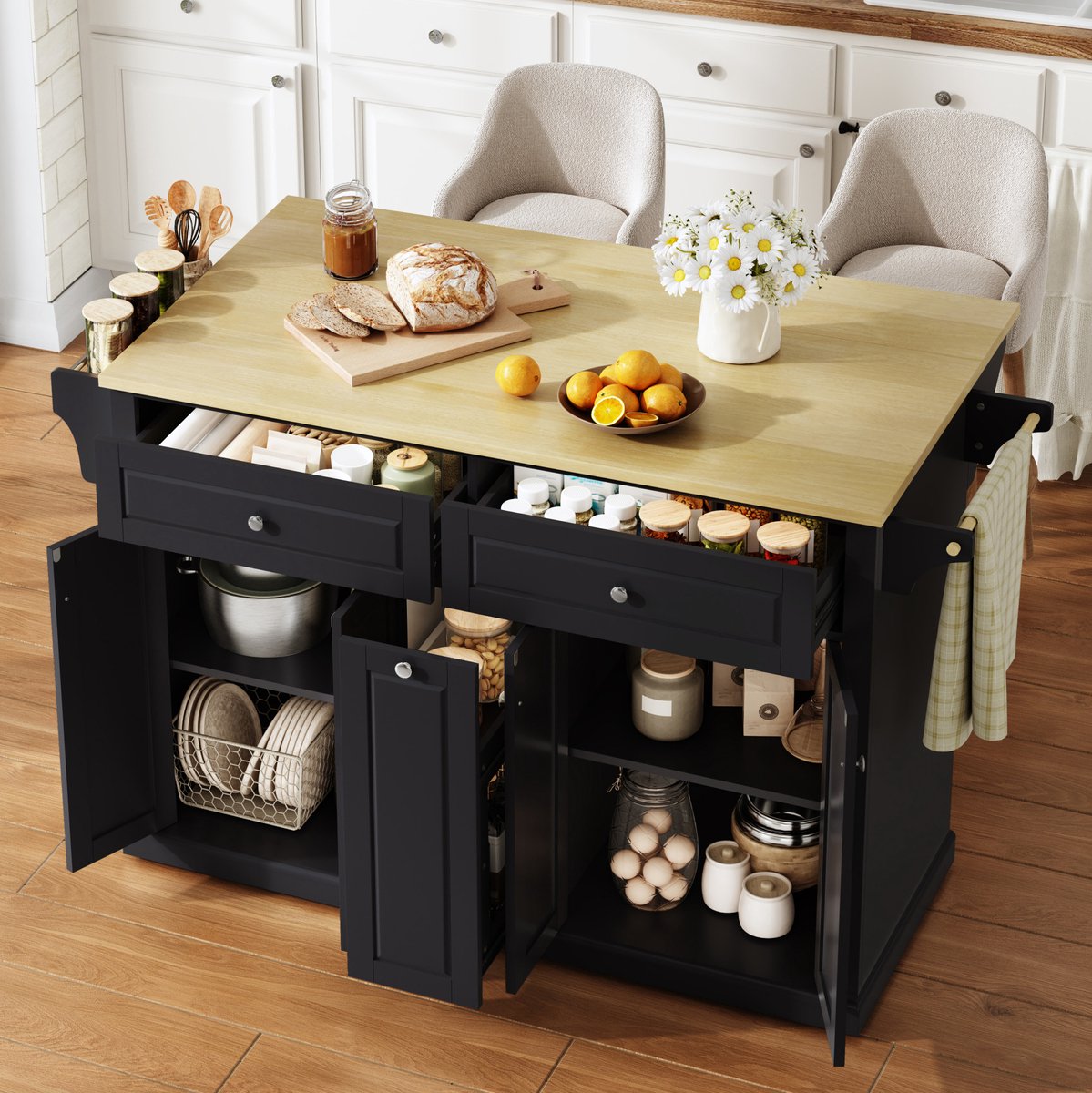 MODFU - Keukenkast - Keukenwagen - Klapbaar Werkblad - MDF - Natural Black