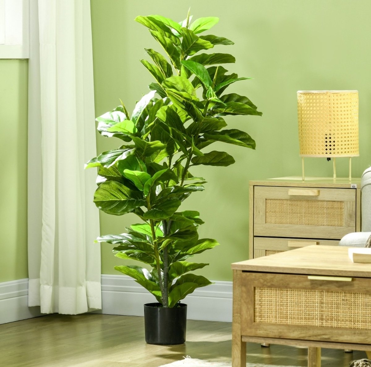 Kunstplant Ficus 110 Cm 90 Bladeren Met Pot Kunststof Groen Voor Binnen En Buiten Onderhoudsvrij Realistisch Decoratief