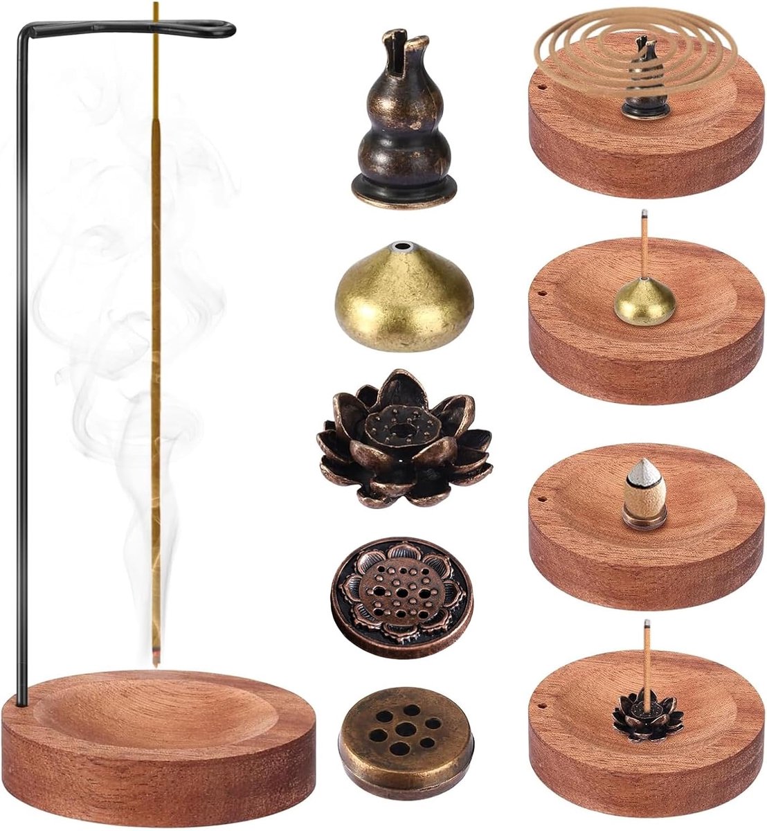 Wierookstokjeshouder 7-in-1 - Houten incense houder - Met aslade - Ideaal voor meditatie - ShopVlot
