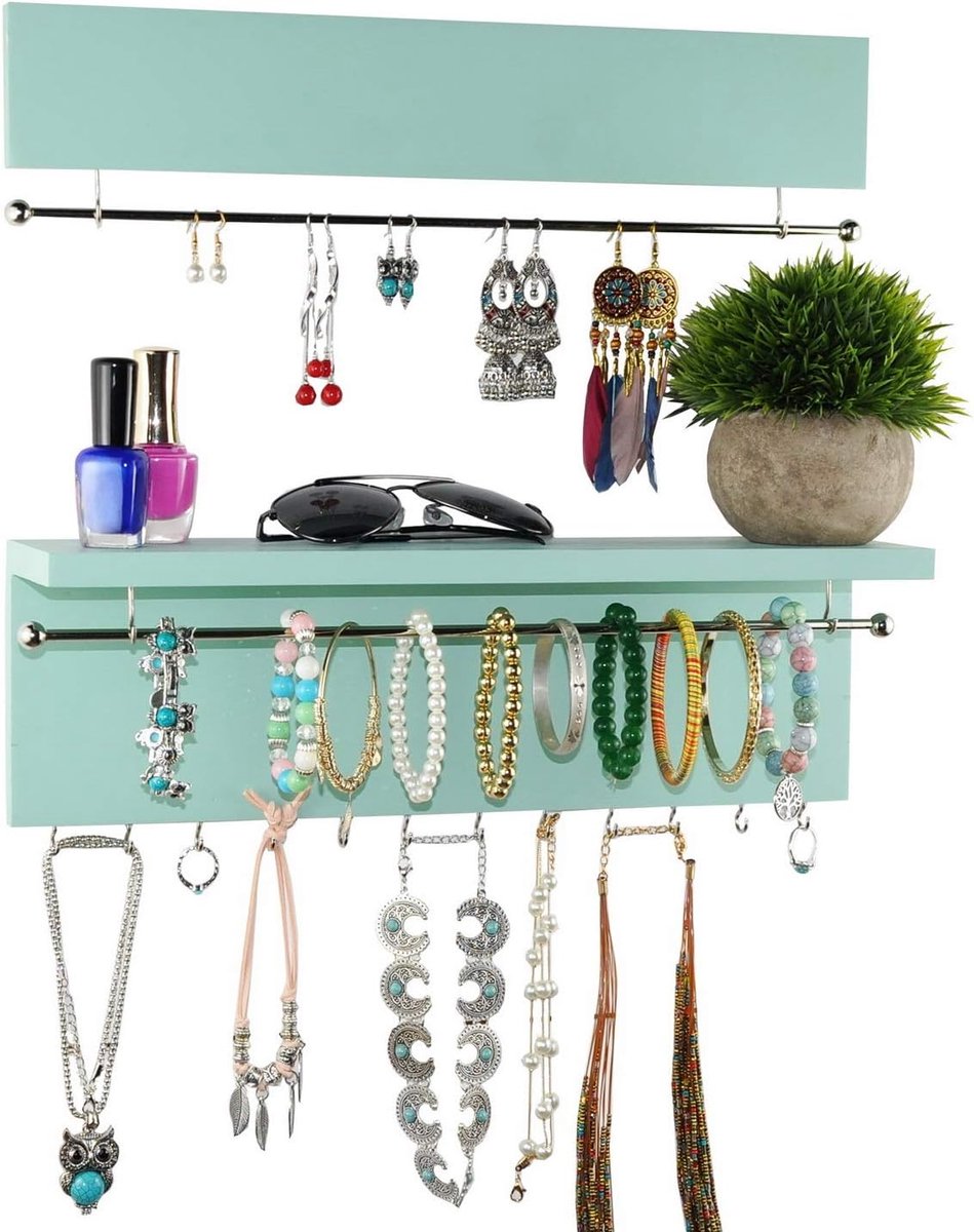 Sieraden organizer set van 2 - Verwijderbare metalen bar - Voor het ophangen van oorbellen en accessoires - ShopVlot