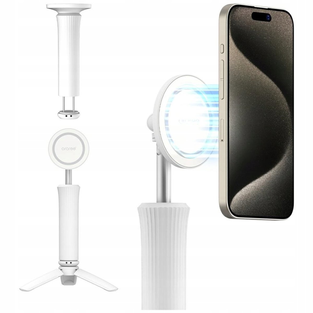 Araree Magfie Pod Lite Selfie Stick & Statief met MagSafe - Wit