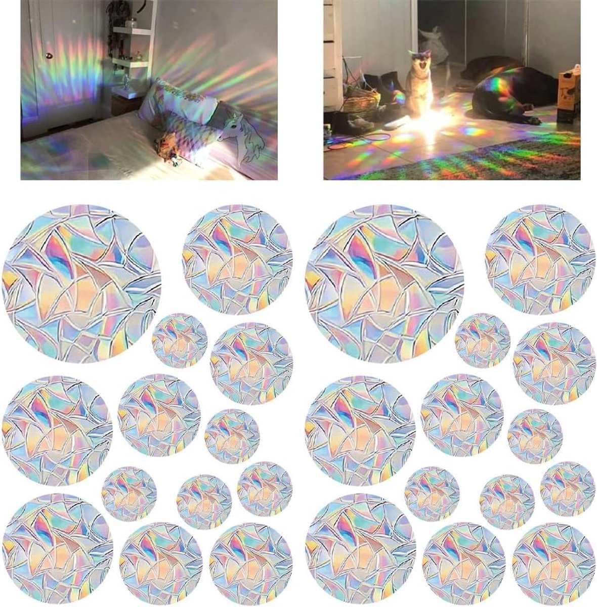 Vensterstickers zonvanger 26 stuks - Regenboogfolie - Ronde raamdecoratie - Bescherming voor vogels - SnelShoppen