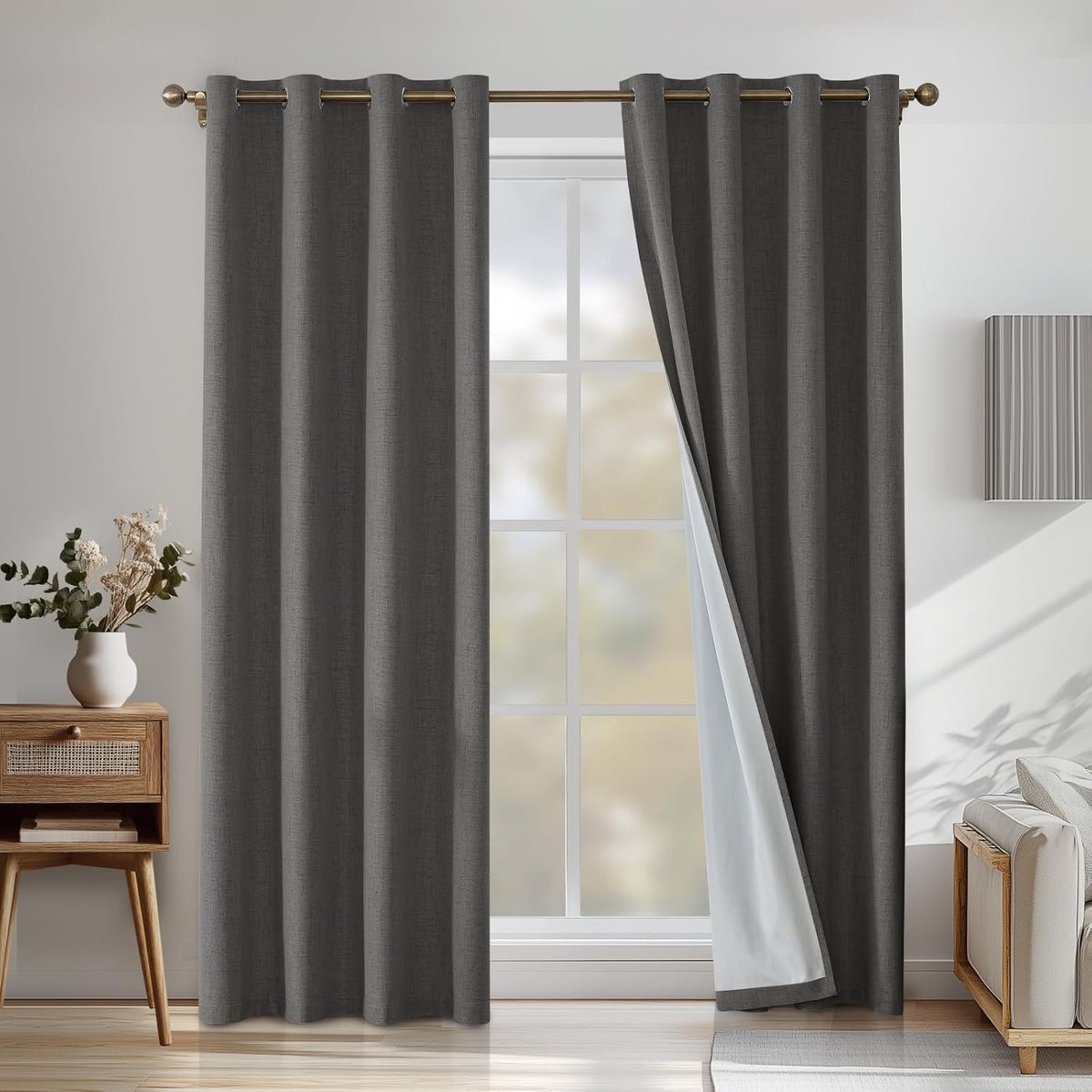 Zwarteout gordijnen set van 2 140x245cm - linnen effect - 100% verduisterend - ideaal voor slaapkamer - SnelShoppen