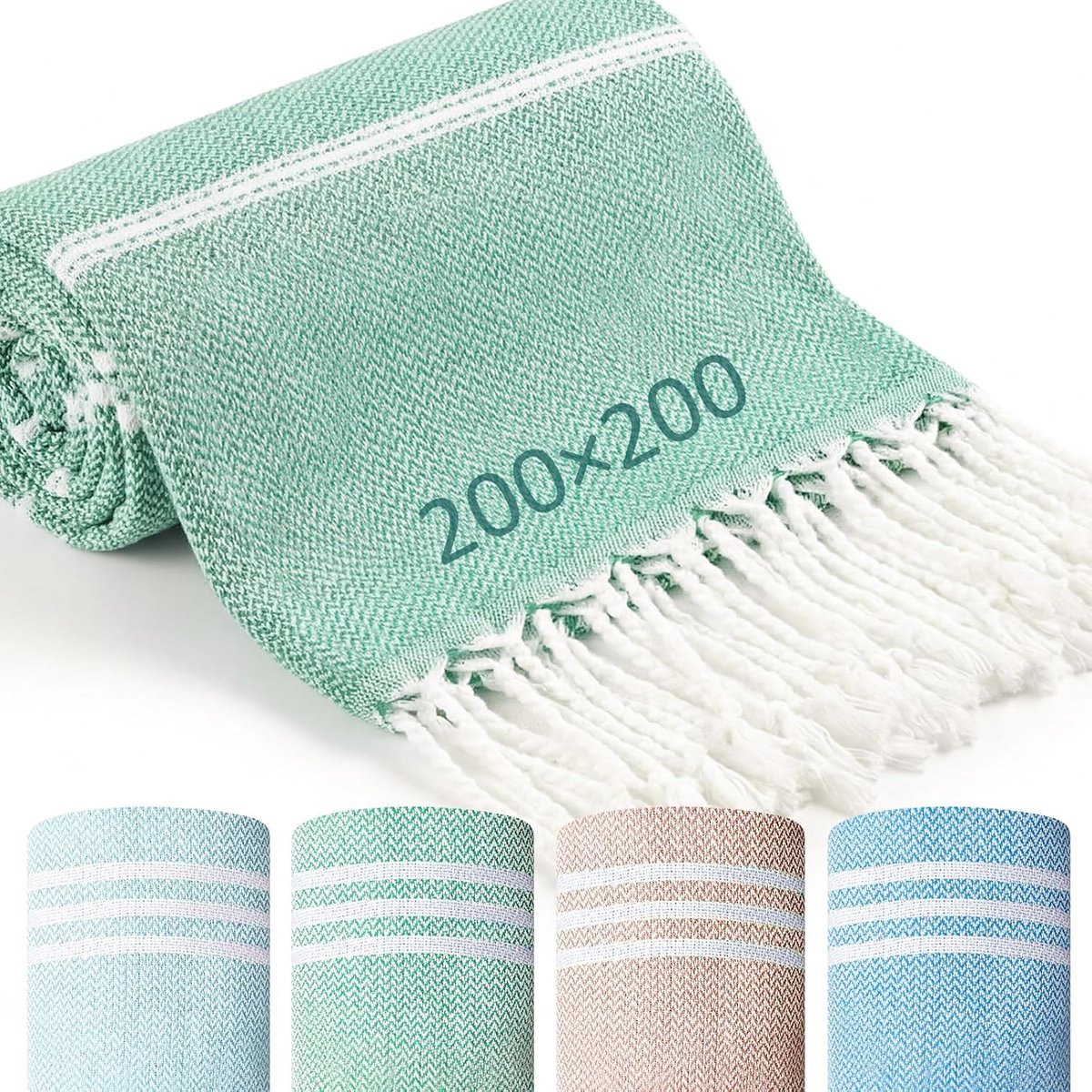 Strandhanddoek 200x200cm - Groene, Bruine, Lichtblauwe en Blauwe Turkse Handdoek - Absorberend en Lichtgewicht - SnelShoppen