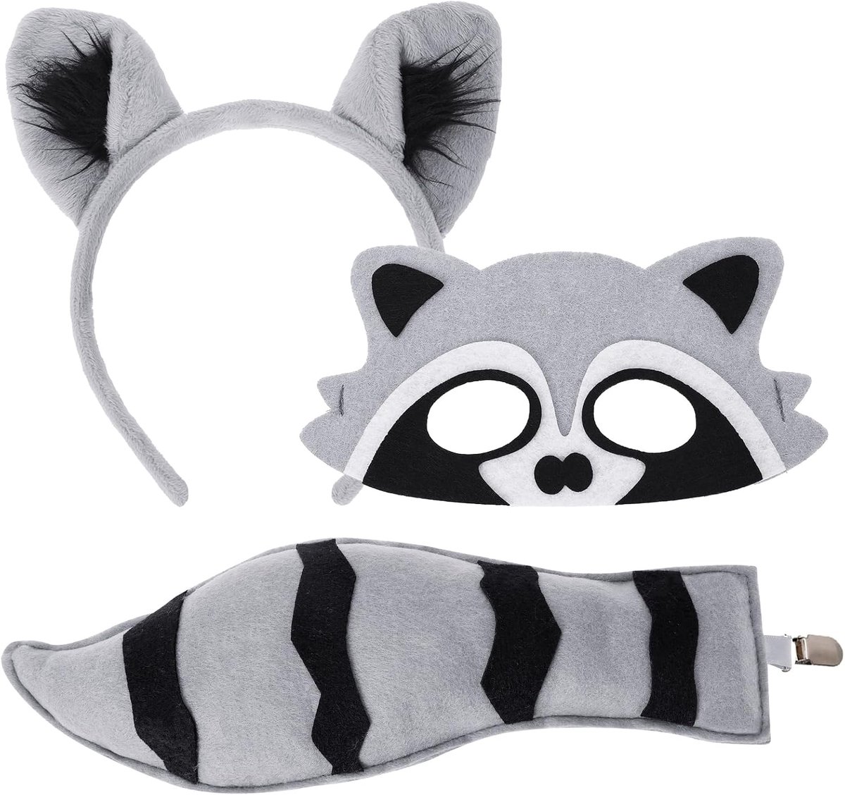 Dierenkostuum Set - Raccoon Oren en Staart - Hoofdband en Staart voor Feestjes - SnelShoppen