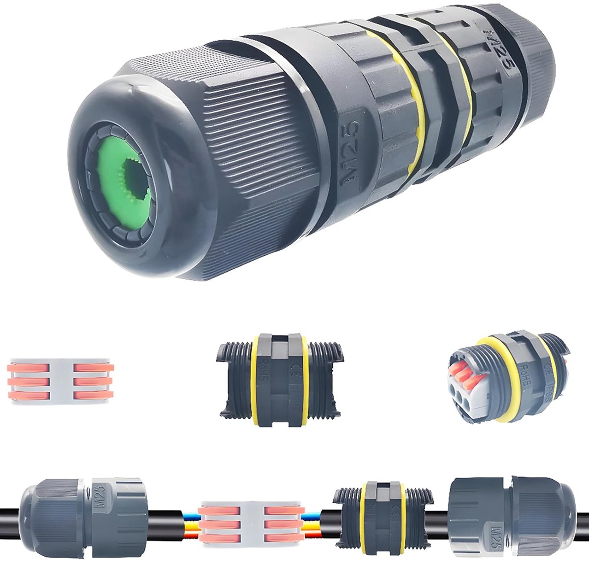 Cable Connectors IP68 - Waterdichte aansluitdoos 2/3 weg - M25 verlengkabelverbinder - Geschikt voor buitengebruik - SnelShoppen