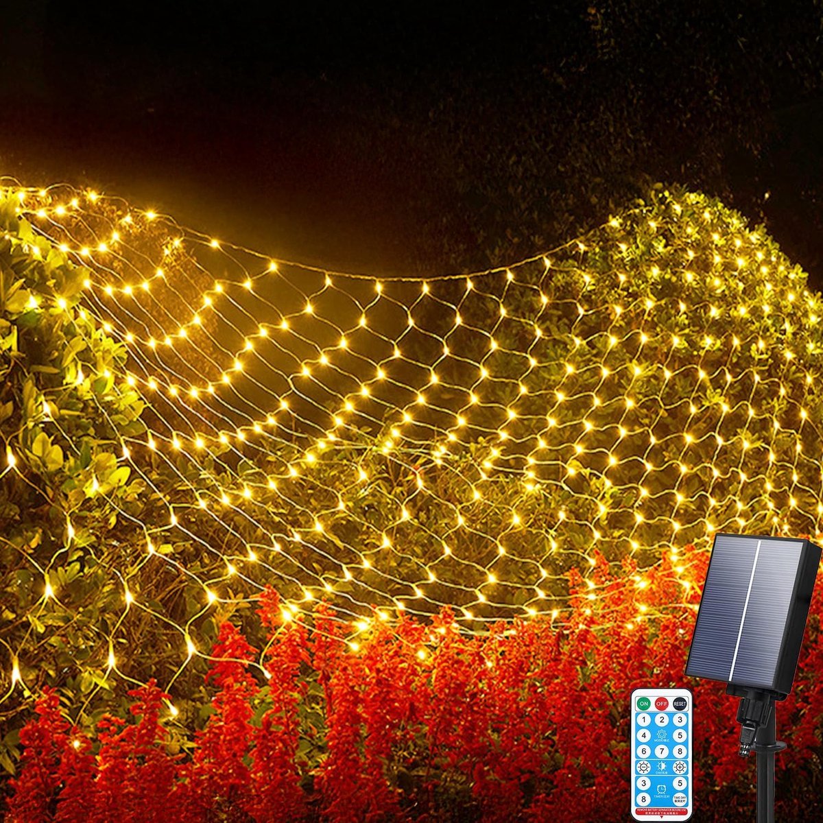 LED Solar Net Lights 3x2M - 192 LED Waterproof Fairy Lights - Met Remote Control en Timer - SnelShoppen