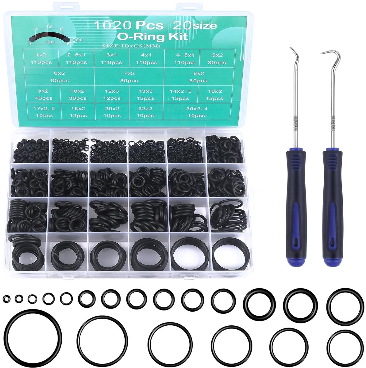 O-ringen set 1020 stuks - Ø 4-30 mm - NBR rubber - perfect voor sanitair en afdichting - ShopVlot