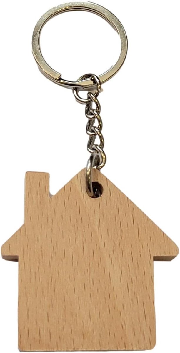 Houten Sleutelhanger - Kleine Huisvorm - Beukenhout - Perfect voor creatief gebruik - ShopVlot