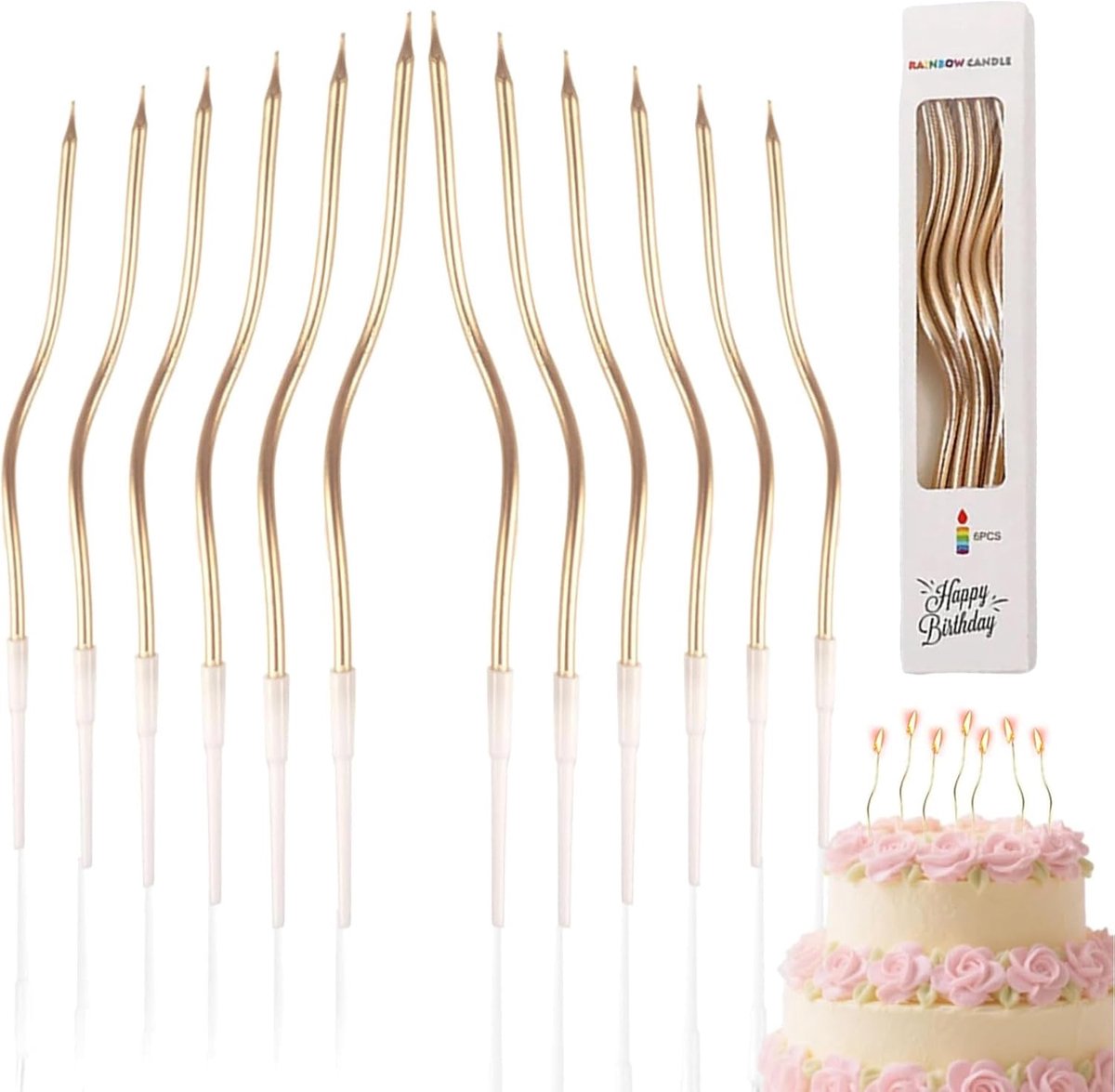 Verjaardagskaarsen 36 stuks - champagnekleurig - gedraaid design - luxe decoratie voor taarten - ShopVlot