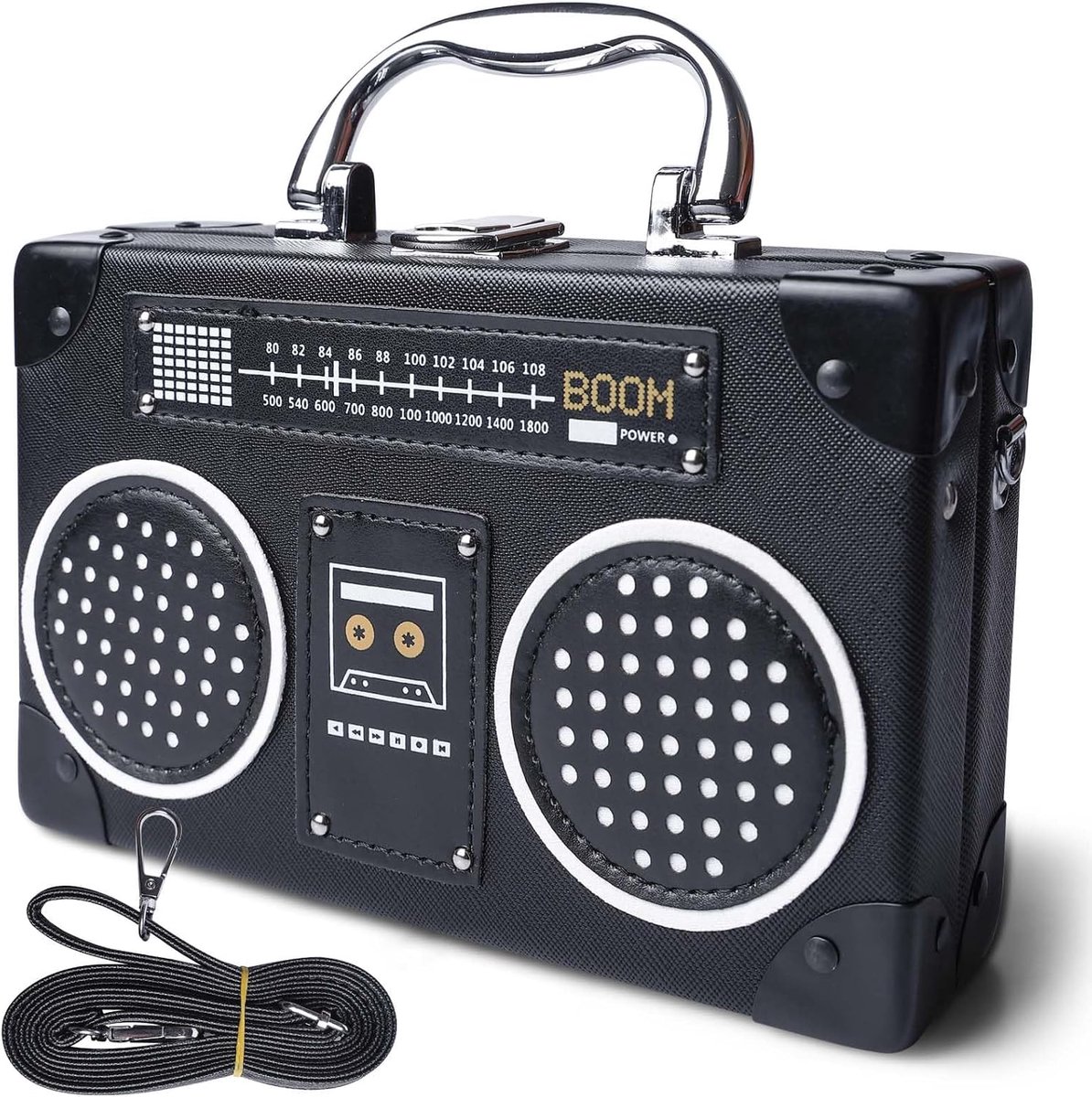 Schoudertas Vintage Radio 19 x 12 x 2 cm - PU Retro - Zwart - Perfect voor 80s 90s Disco Party - ShopVlot
