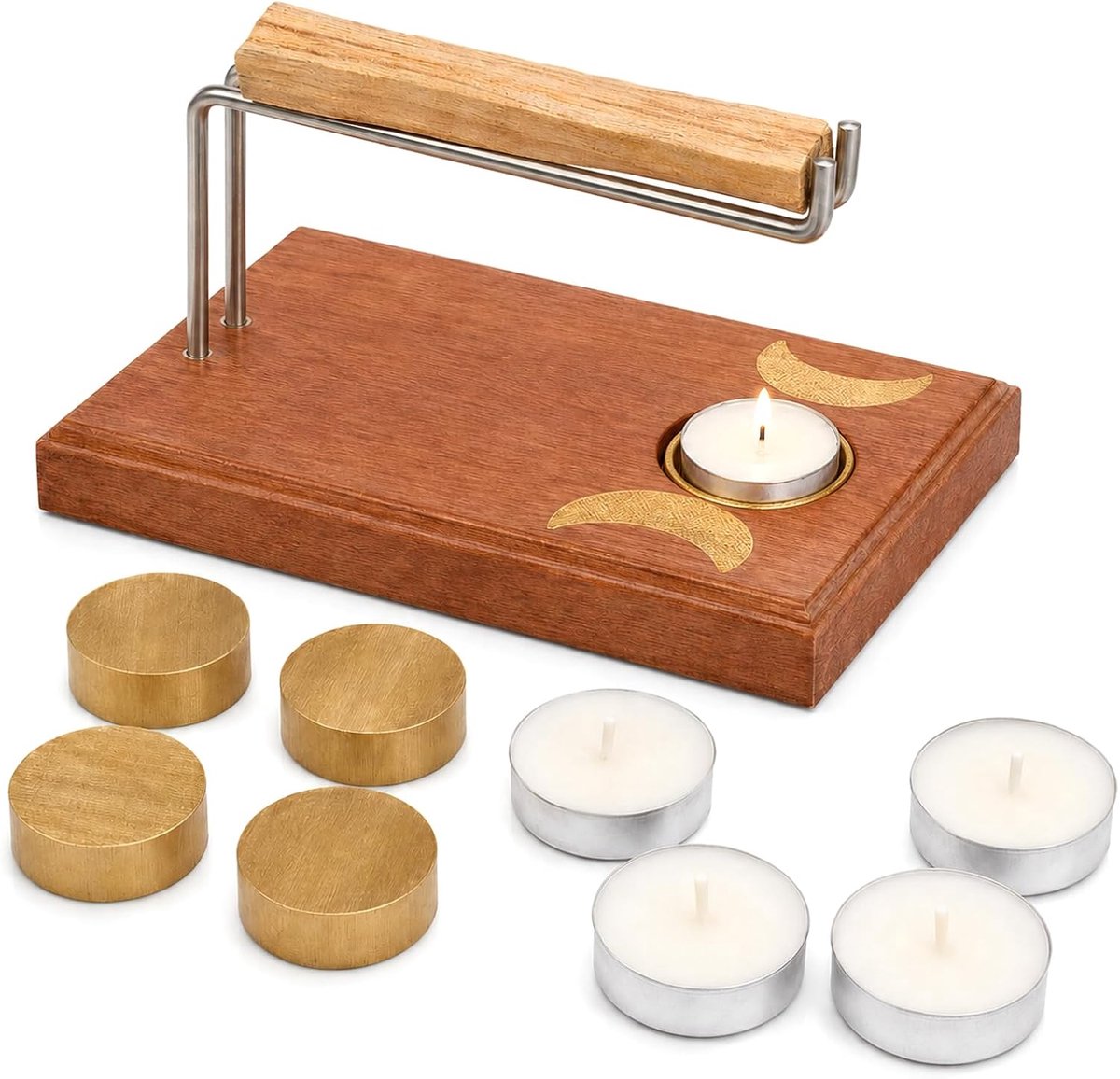 Wierookhouder met asvanger - geel messing - functioneel voor Palo Santo - creëer een serene woonsfeer - ShopVlot