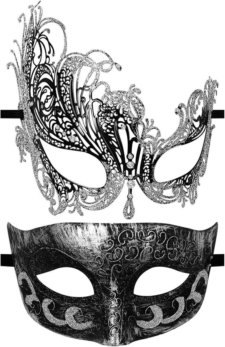 Masker paar - zwart met glitter - metalen vlindermasker - perfect voor feestelijke gelegenheden - ShopVlot