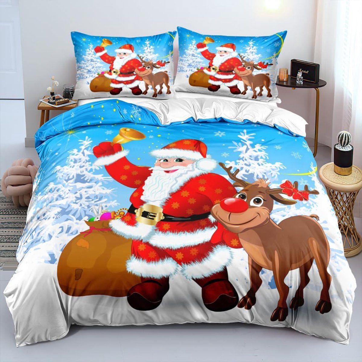 Dekbedovertrek kerst 155 x 220 cm - rood/blauw 3D - zachte microvezel - perfect voor kinderen - ShopVlot