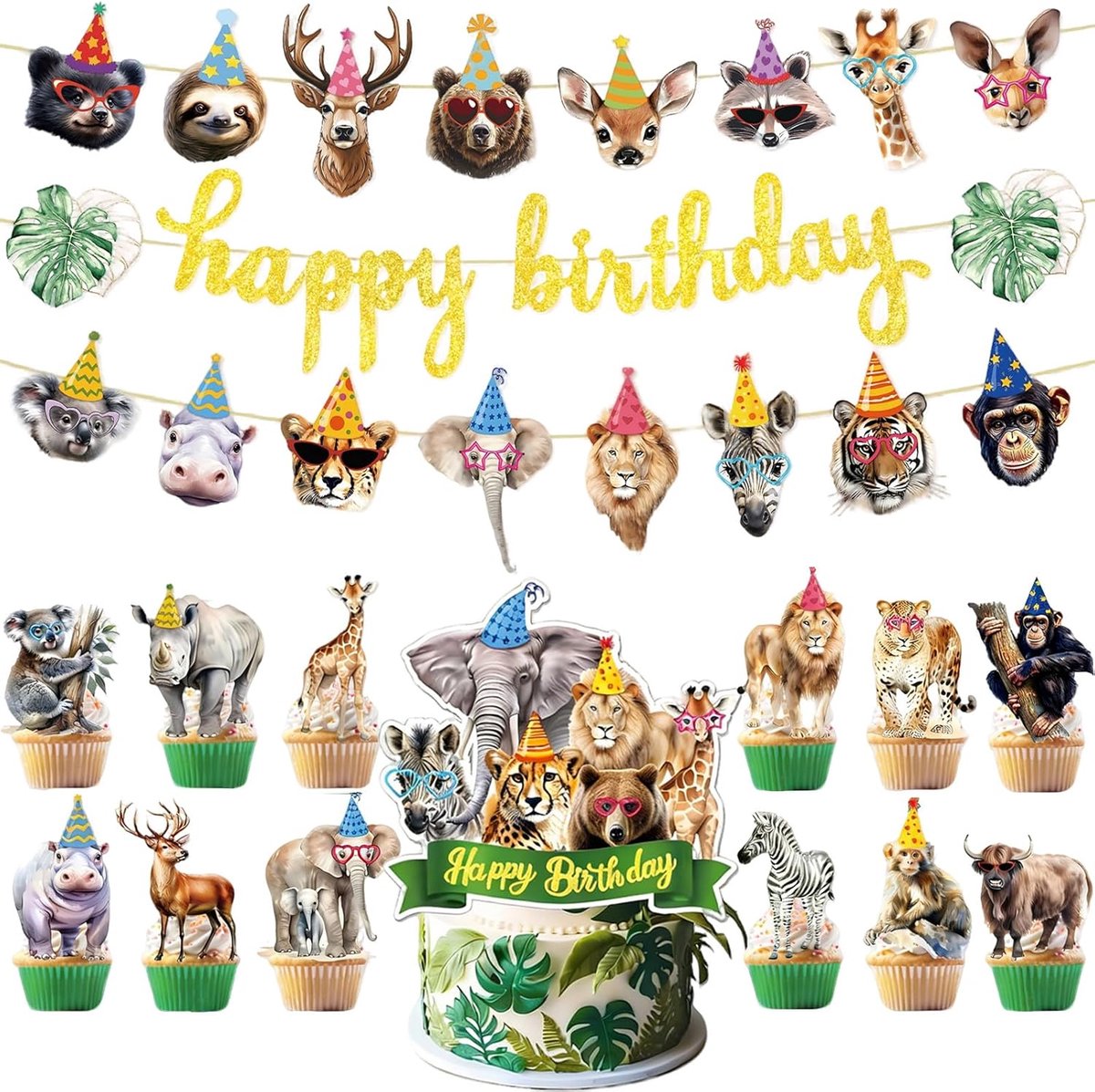 Decoratie banner - Happy Birthday - Safari jungle dieren - Feestelijke versiering - ShopVlot