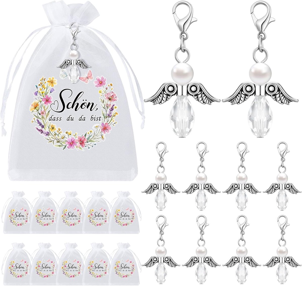 Sleutelhangers Engel - 30 Sets - Organza Zakjes - Perfect als Cadeau voor Communie en Huwelijk - ShopVlot