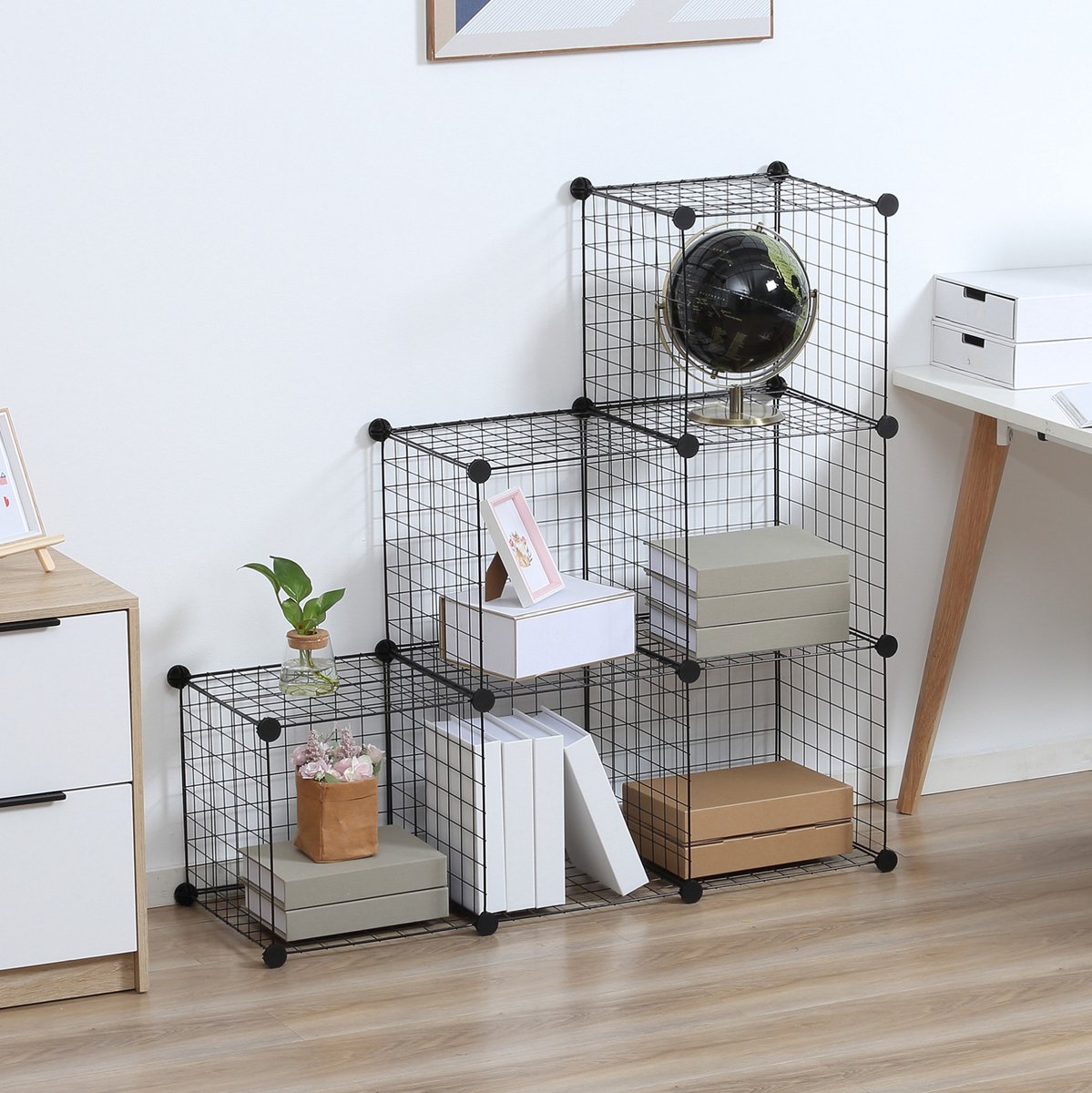 MIVRAY Vakkenkast – 109 X 37 X 109 Cm – Modulair Metalen Draadontwerp – Zwart – Open Opbergkast Voor Woonkamer En Slaapkamer