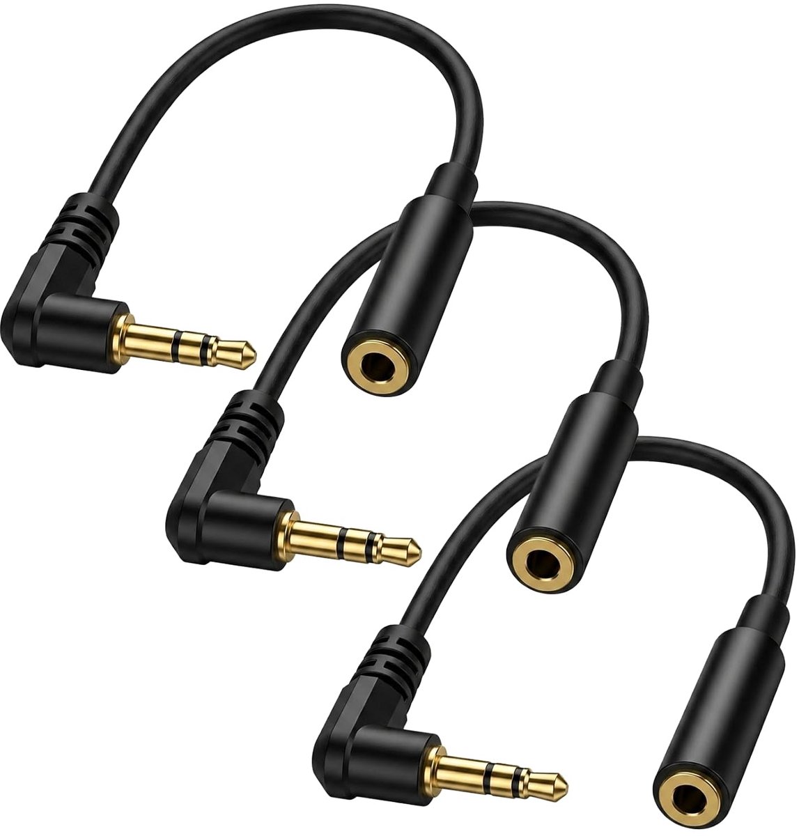 Audiokabel 3 stuks 15 cm - 3,5 mm TRS-jack - 90 graden hoekstekker - ideaal voor koptelefoon - ShopVlot