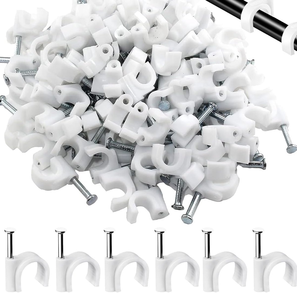 Kabelclips 200 stuks wit - met spijkers - diameter 4 mm - voor het bevestigen van kabels - ShopVlot