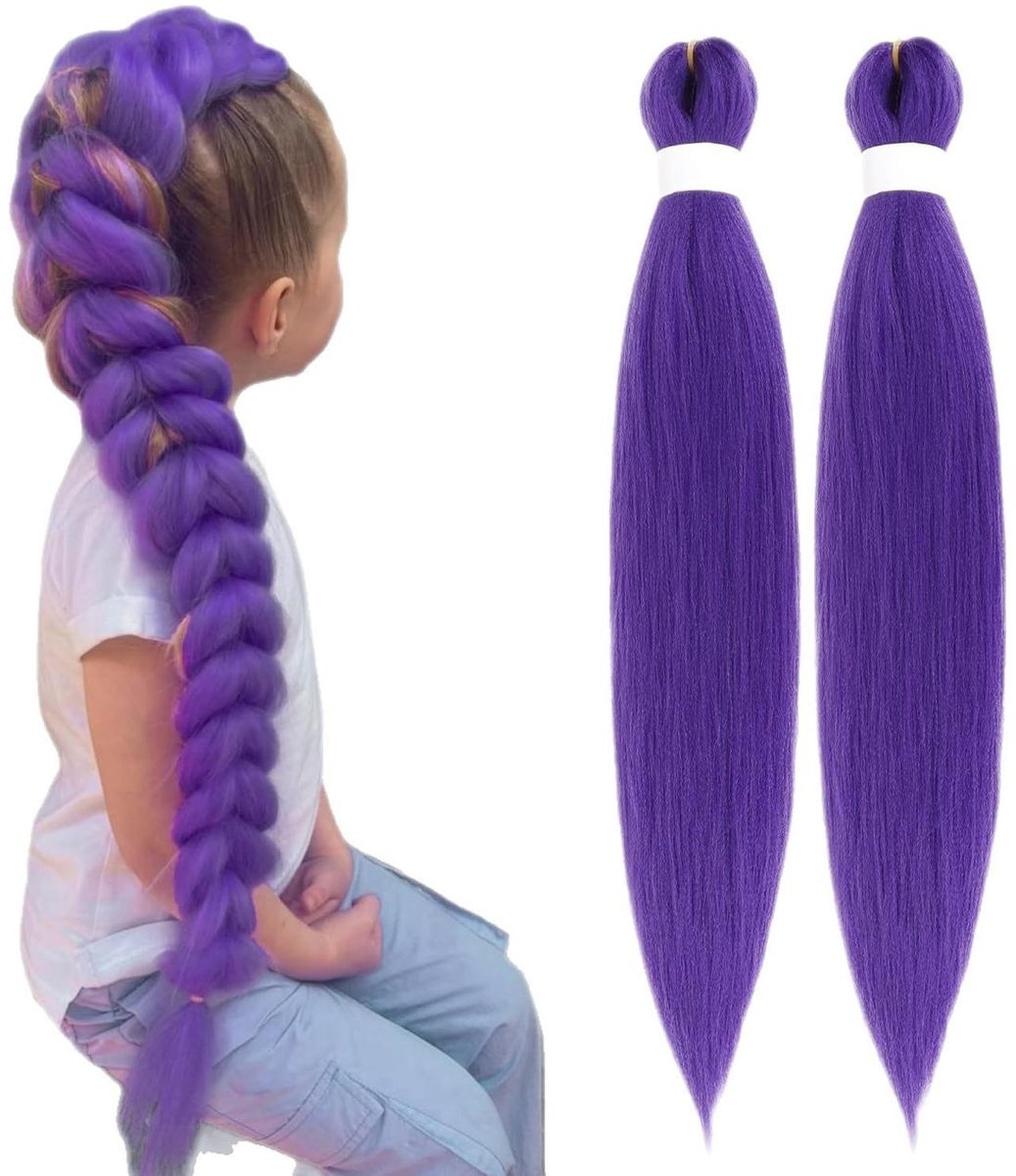 2 Stuks Hairextensions - vlechthaar paars - 65cm - Ponytail Extensions - Voor podium, feestjes, gemaskerde bals - Gevlochten haar - Lange pruik – Vlechthaar - LOUZIR