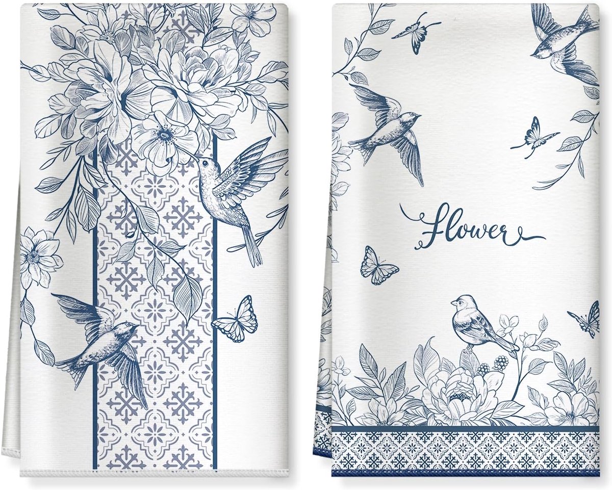 Keukenhanddoeken 40x60cm - Microfiber - Vintage vogels en bloemen - Perfect voor decoratie - ShopVlot
