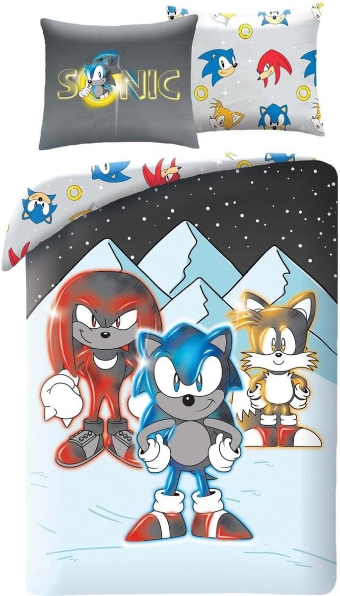 Dekbedovertrek set 140 x 200 cm - 100% polyester - Omkeerbaar design - Perfect voor fans van Sonic - ShopVlot