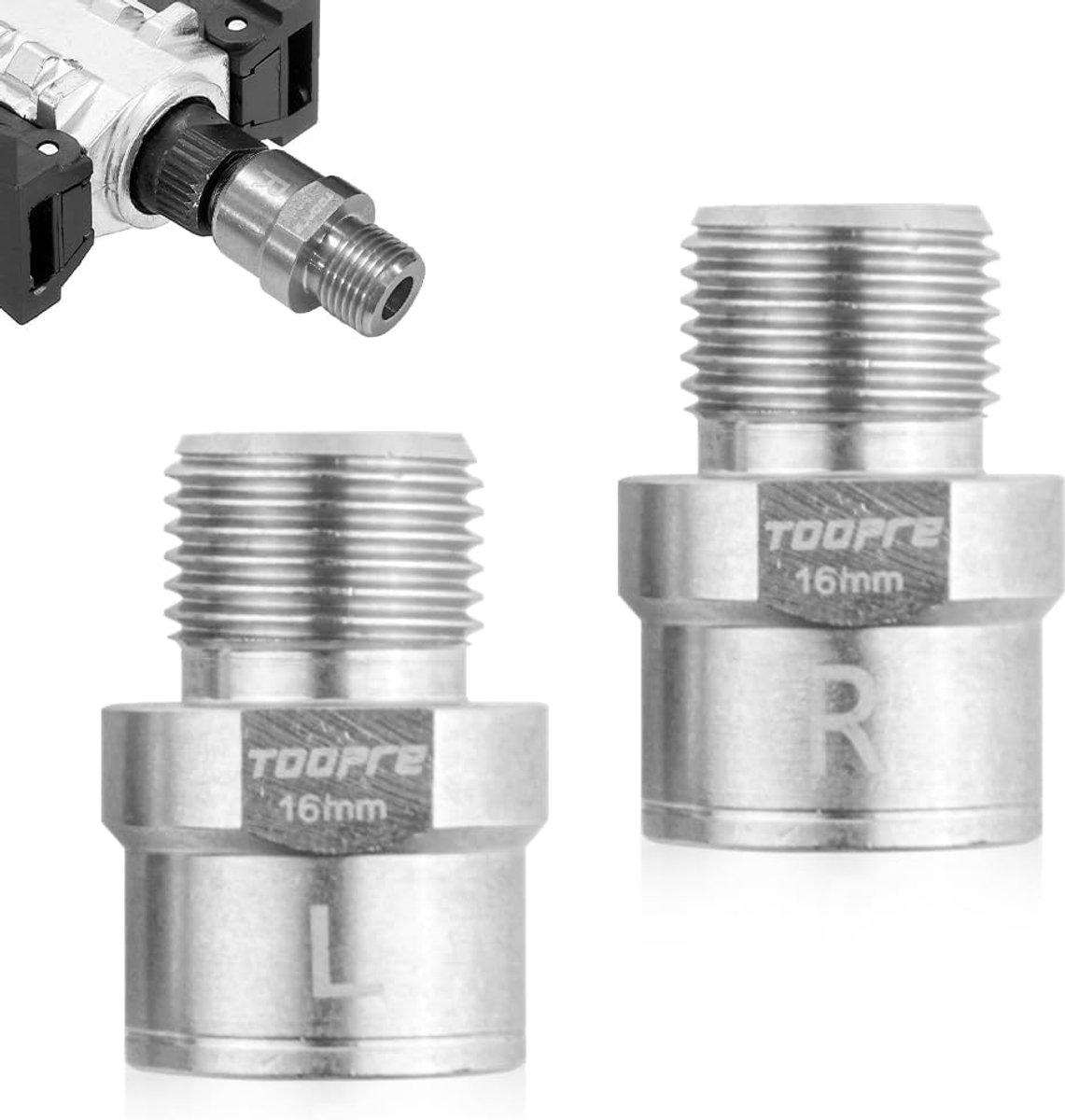 Fiets pedaal extenders 16mm - titanium kleur - hoogwaardige staal - verbetert rijcomfort - ShopVlot