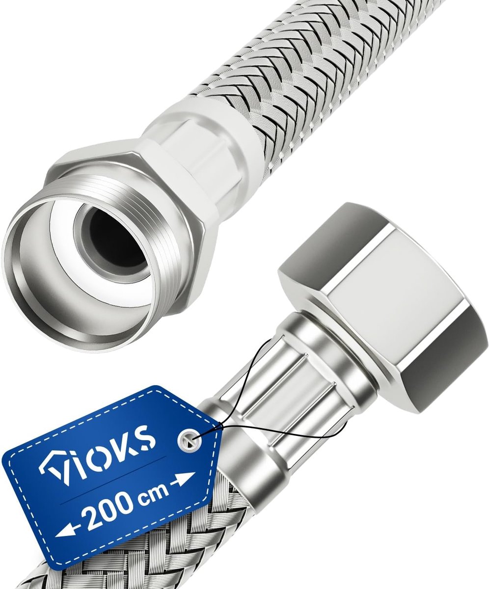 Flexibele waterleiding 3/8 inch - 200 cm - roestvrijstalen omhulsel - eenvoudig te installeren - ShopVlot