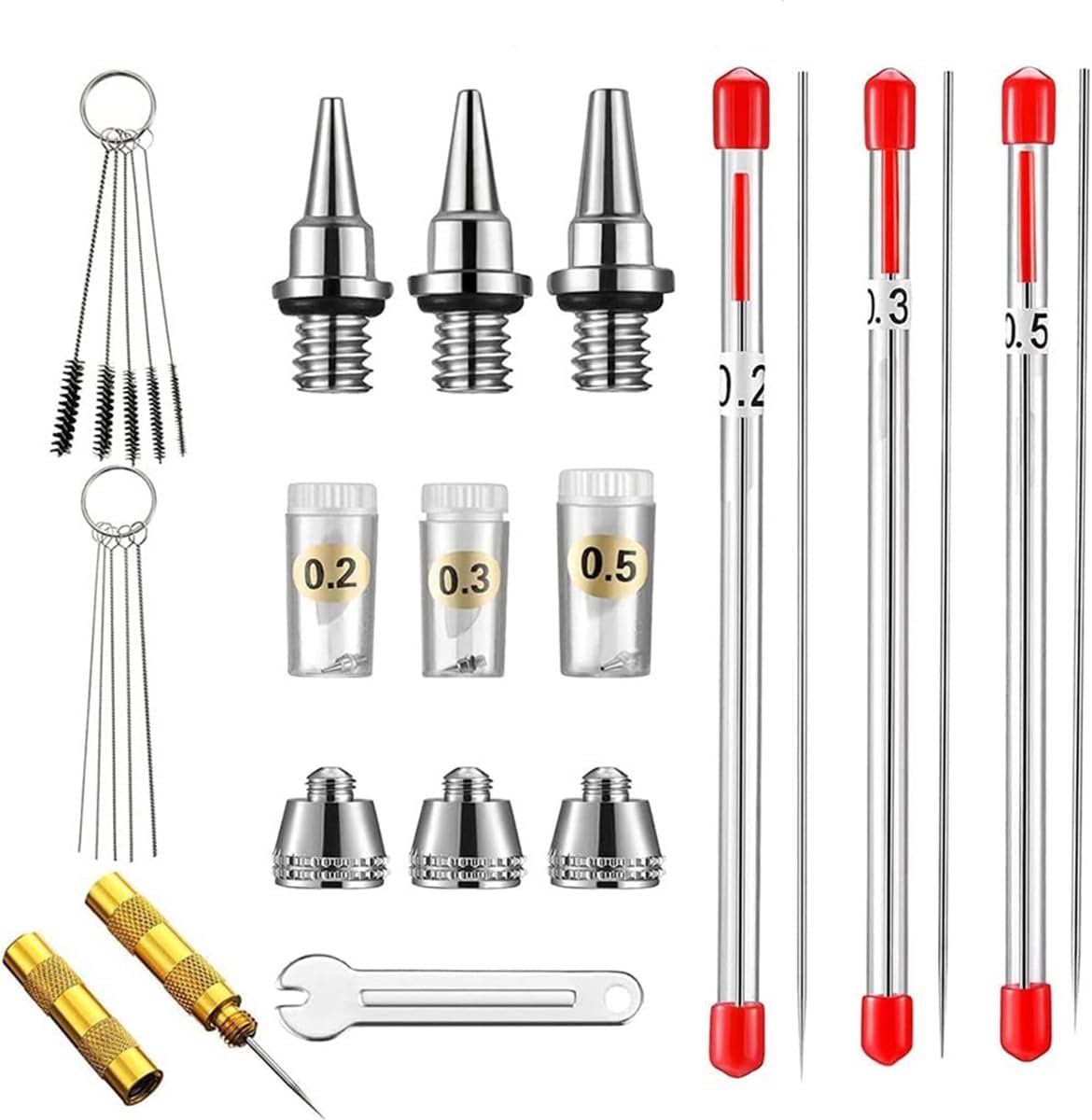 Airbrush-vervangingsonderdelenset 0,2/0,3/0,5 mm - koper - slijtvast - ideaal voor professioneel gebruik - ShopVlot
