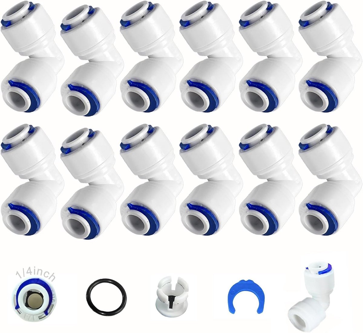 Waterfilter aansluitaccessoires 1/4 inch - 90 graden bocht - snelkoppeling - veilig en lekvrij - ShopVlot