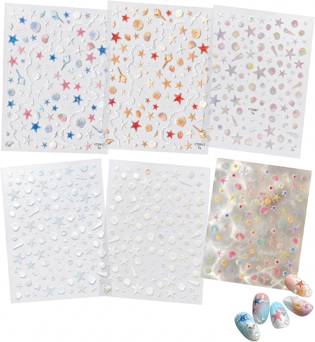 Nagelstickerset 6 vellen - zelfklevende nagelfolies - schelp-gellook - thuismanicure - ShopVlot