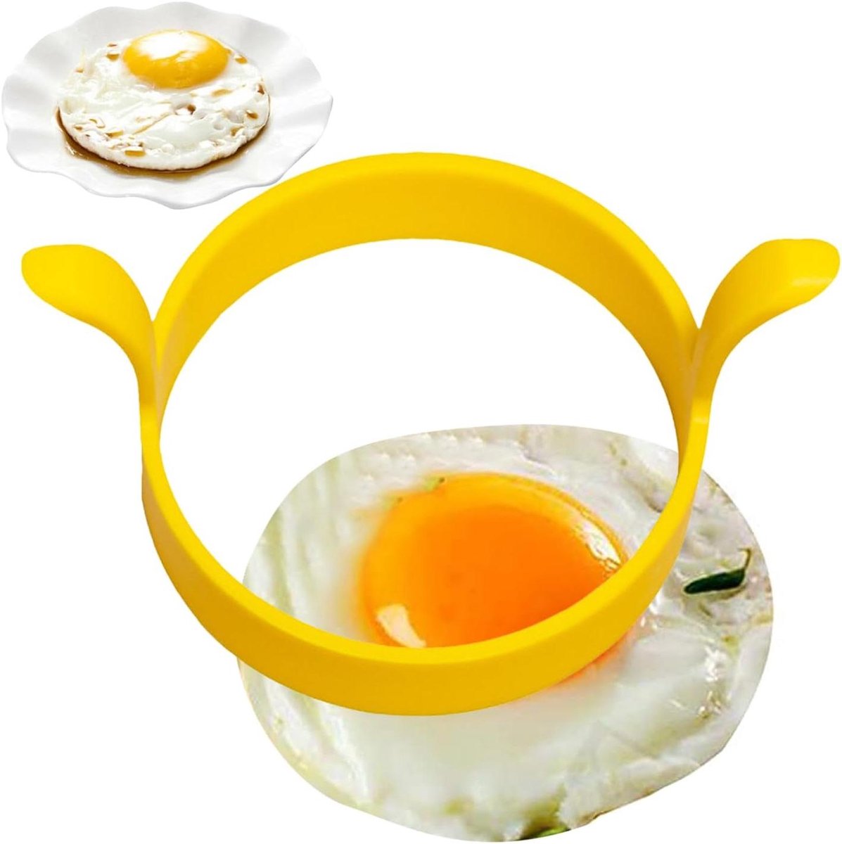 Siliconen Eierringen - Pannenkoekvormen Ronde Vormen - Ontbijt Koken - Lekvrij Ontwerp - 12 x 8 x 6 cm - Geel