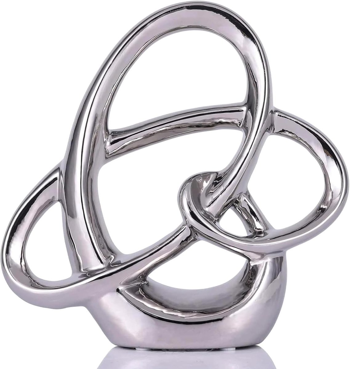 Silver Ceramic Sculpture 22 cm – Modern Abstract Deck Figur – Elegant Table Decoration for Living Room, Cabinet - ShopVlot
