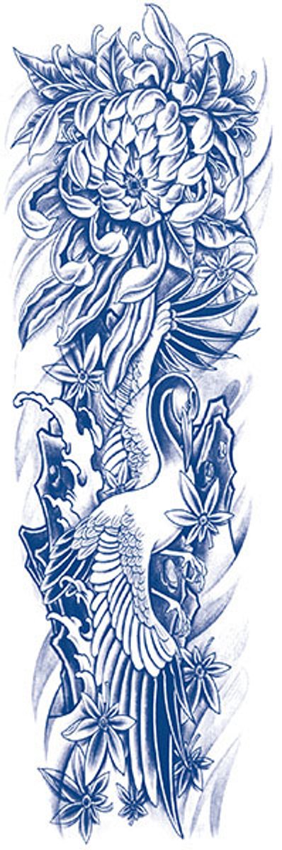 Tijdelijke sleeve tattoo bloemen vogel oosters 2 weken