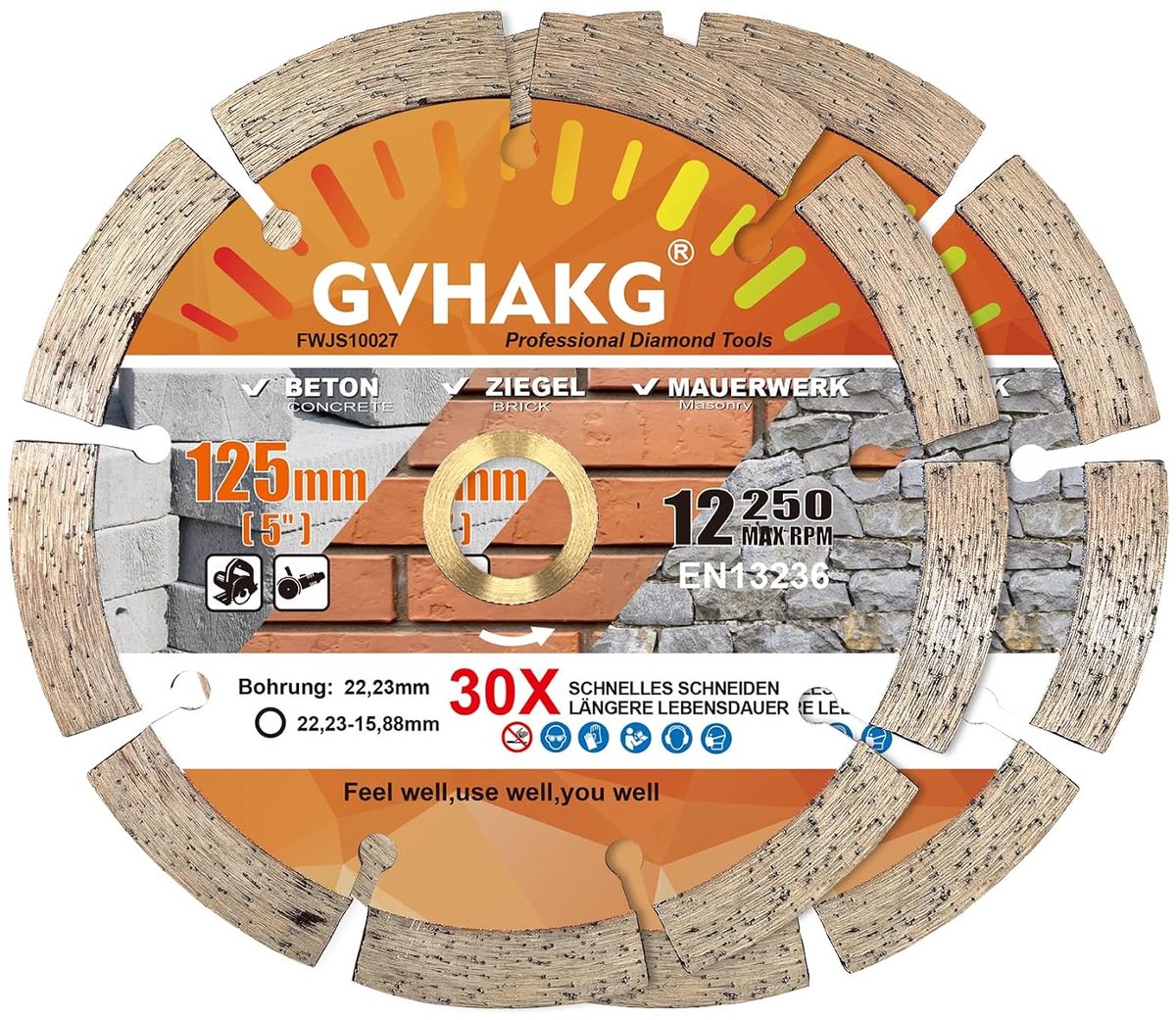 Diamond Cutting Disc, 125 mm, for Concrete, Granite, Stone, Brick, Segmented Grinding Disc for Angle Grinder and Flex - ShopVlot