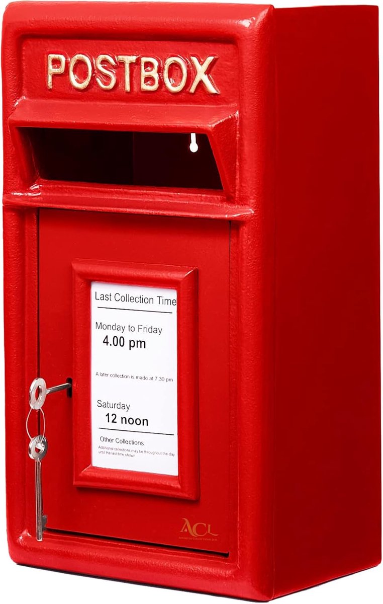 ACL Red Mailbox, Wall Mounted Outdoor Mailbox, Cast Iron Durable Lockable Mailbox for Letters, Magazines and Parcels - ShopVlot